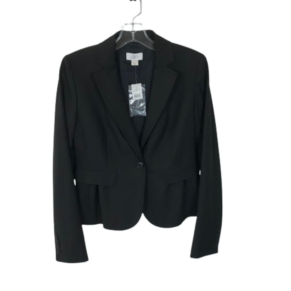 NWT Womens Size 4 Ann Taylor LOFT Black Cropped One-Button Structured Blazer